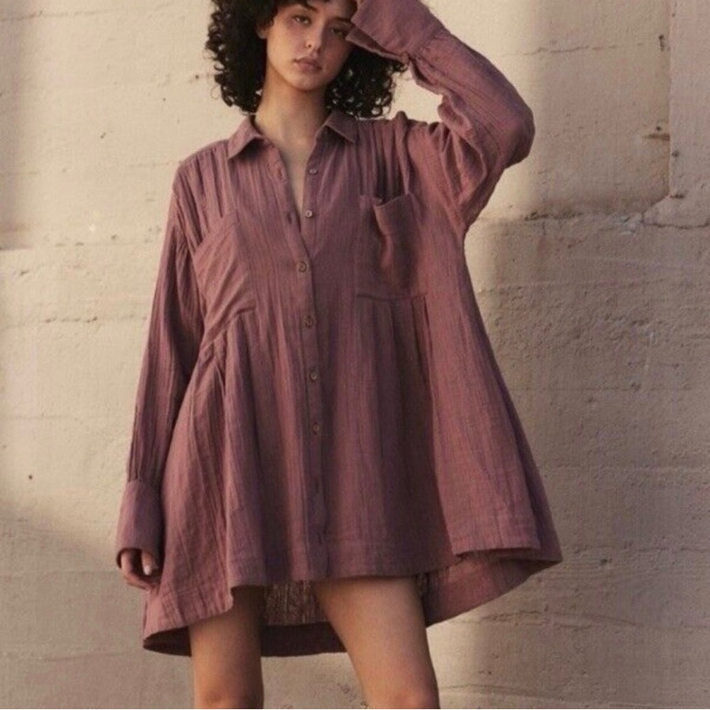 Free People Voyager Shirtdress Button-Front Oversized Dress - Picture 2 of 16